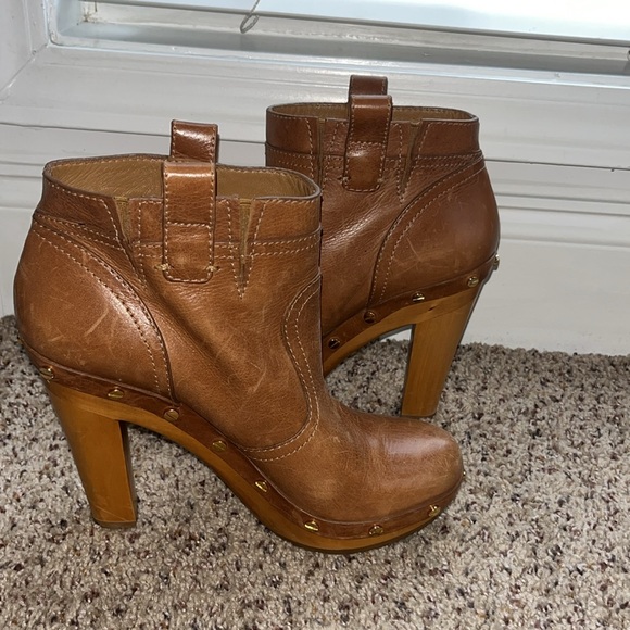 TORY BURCH Ginevra Boots Brown Leather Boho Platform Studded Ankle Bootie - Picture 9 of 12